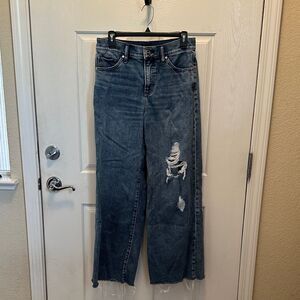 Express Blue Distressed Flare Jeans